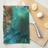 Waterverf Zwemmen Zee Schildpad Theedoek (Quarter Fold)