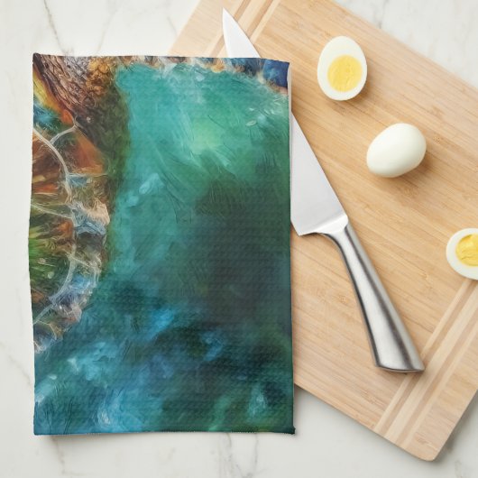 Waterverf Zwemmen Zee Schildpad Theedoek (Quarter Fold)