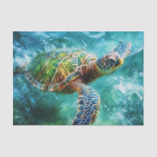 Waterverf Zwemmen Zee Turtle Decoupage Tissuepapier (Voorkant)