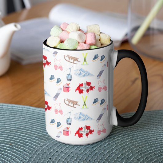 Waterverf Zwitserland Winter Travel Icons Mok