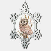 Waterverf Zww Whet Owl Bird Natuur Art Tin Sneeuwvlok Ornament (Rechts)