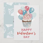 Waterverfballon Cupcake Valentijnskaart Feestdagenkaart (Voorkant / Achterkant)