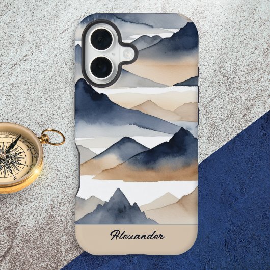 Waterverfbergen Persoonlijke Naam iPhone 16 Hoesje