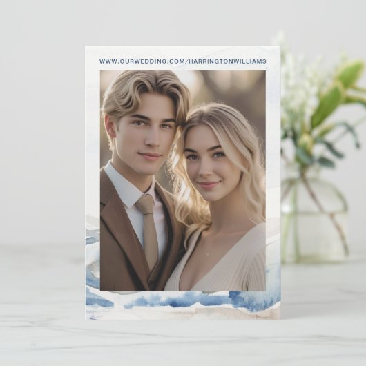 Waterverfbergen Rustieke Trouw Save the Date (Staand voorkant)