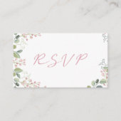 Waterverfbladeren met roze bloemen "RSVP" bruiloft Informatiekaartje (Voorkant)