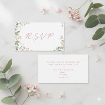Waterverfbladeren met roze bloemen "RSVP" bruiloft