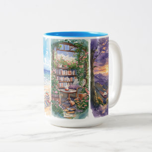 Waterverfboek Liefhebber Mok, Cozy lezersgeschenki Tweekleurige Koffiemok