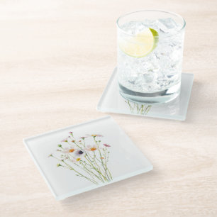 Waterverfboeket van wilde bloemen glazen onderzetter