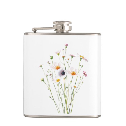 Waterverfboeket van wilde bloemen heupfles (Voorkant)