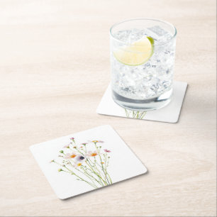 Waterverfboeket van wilde bloemen kartonnen onderzetters