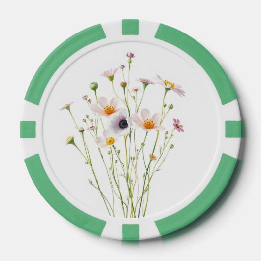 Waterverfboeket van wilde bloemen poker chips (Voorkant)