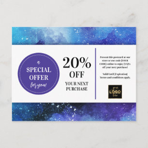 Waterverfcoupon Korting Bedrukt Blauw Paars Briefkaart
