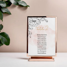 Waterverfdesign in blosroze met zwarte bloemeneleg kaart