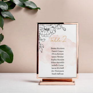 Waterverfdesign in blosroze met zwarte bloemeneleg kaart