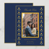 Waterverffluitjes Op Navy Foto Bewaar de Datum Save The Date (Voorkant / Achterkant)