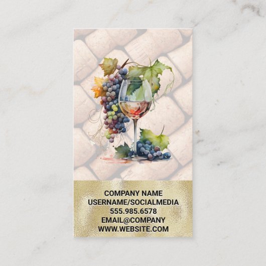 Waterverfglas met wijn druiven | Kurken Visitekaartje (Achterkant)