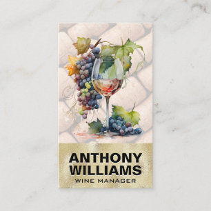 Waterverfglas met wijn druiven   Kurken Visitekaartje