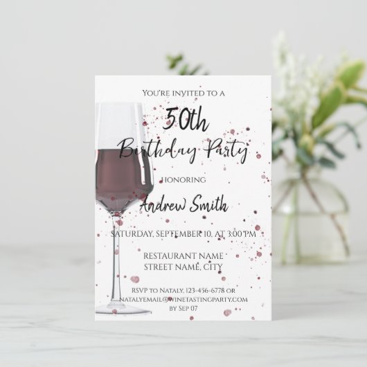 Waterverfglas rode wijn kaart (Staand voorkant)