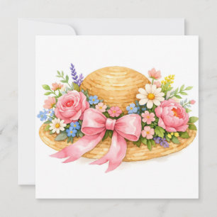 Waterverfhoed met bloeiende bloemen kaart