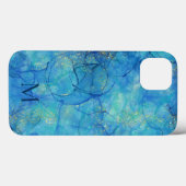 Waterverfinkt blauw & goud + monogram Case-Mate iPhone case (Achterkant (horizontaal))