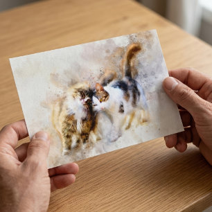 Waterverfkatten die elkaar knuffelen in zachte abs briefkaart