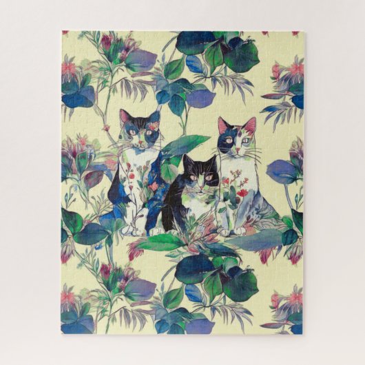 Waterverfkatten in een tuin legpuzzel (Verticaal)