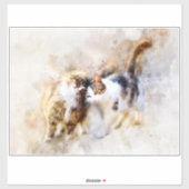 Waterverfkatten Knuffelen in Zachte Abstracte Kuns Sticker (Vel)