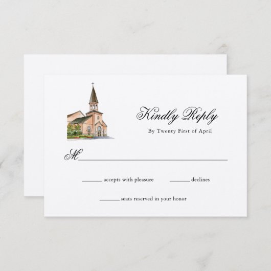 Waterverfkerk trouw-RSVP RSVP Kaartje (Voorkant / Achterkant)