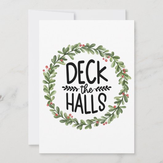 Waterverfkerstkrans 'Deck the Halls' Feestdagenkaart (Voorkant)
