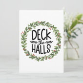 Waterverfkerstkrans 'Deck the Halls' Feestdagenkaart (Staand voorkant)
