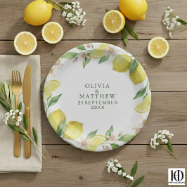 Waterverfkrans Mediterraan Citrus Bruiloft Papieren Bordje