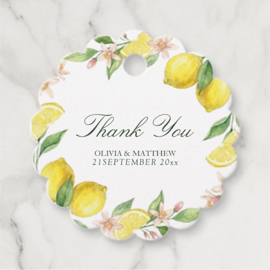 Waterverfkrans Mediterraanse Citrus Bruiloft Bedankjes Labels (Voorkant)