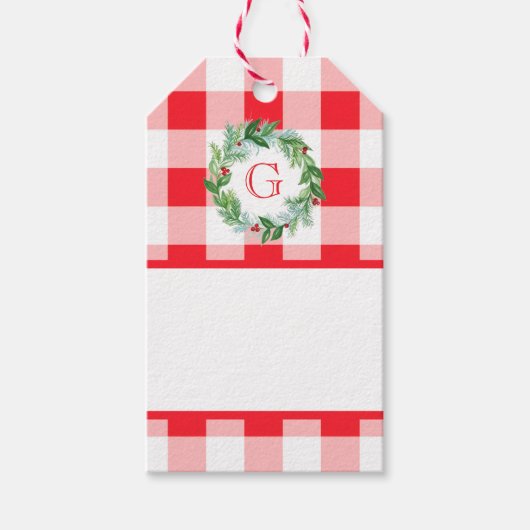Waterverfkrans MONOGRAM Rode Gekruist Blanco Cadeaulabel (Voorkant)
