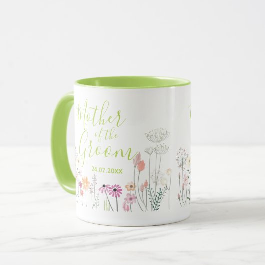 Waterverfmoeder van de bruidegom Tuin met wilde bl Mok (Voorkant links)