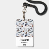Waterverfpatroon met dennenappels en dennennaalden badge (Voorzijde met lanyard)