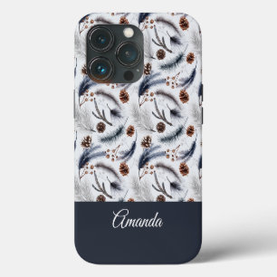Waterverfpatroon met dennenappels en dennennaalden iPhone 13 pro hoesje