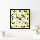 Waterverfpatroon met gele citroenen vierkante klok (Huis)