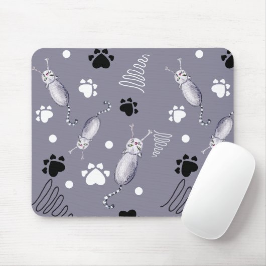 Waterverfpatroon met katten en poten muismat (Met muis)