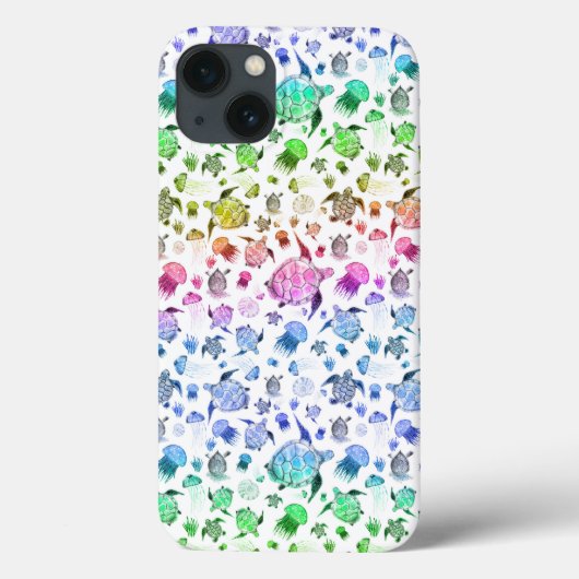 Waterverfpatroon Oceaanleven in Regenbooggradiënt Case-Mate iPhone Case (Achterkant)