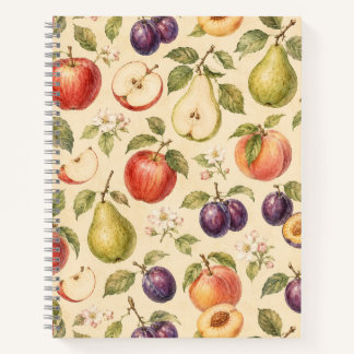 Waterverfpatroon van boomgaard fruit notitieboek
