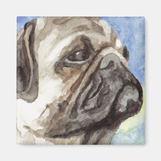 Waterverfportret van Pug Magneet (Voorkant)