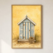 Waterverfposter Strandhut Met Gestreepte Deur Poster