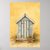 Waterverfposter Strandhut Met Gestreepte Deur Poster (Voorkant)