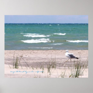 Waterverfprint van Strand met Meeuw Poster