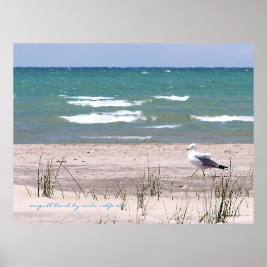 Waterverfprint van Strand met Meeuw Poster (Voorkant)
