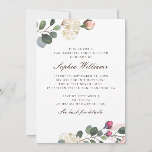 Waterverfrozen bloemrijke vrijgezellenfeest weeken kaart (Voorkant)