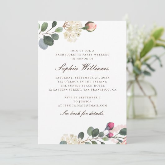 Waterverfrozen bloemrijke vrijgezellenfeest weeken kaart (Staand voorkant)