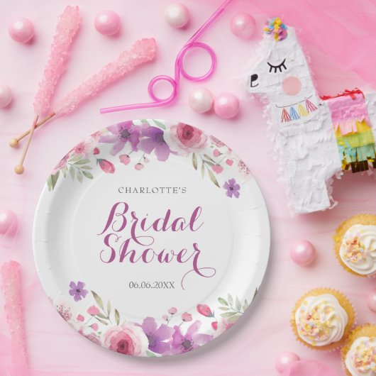 Waterverfrozen Bruidsboeket Shower Papieren Bordje (Feest)