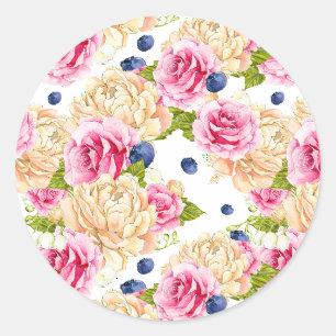 Waterverfrozen en Blauwe Bessen Patroon Botanisch Ronde Sticker