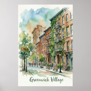 Waterverfscene Greenwich Village Manhattan Poster
